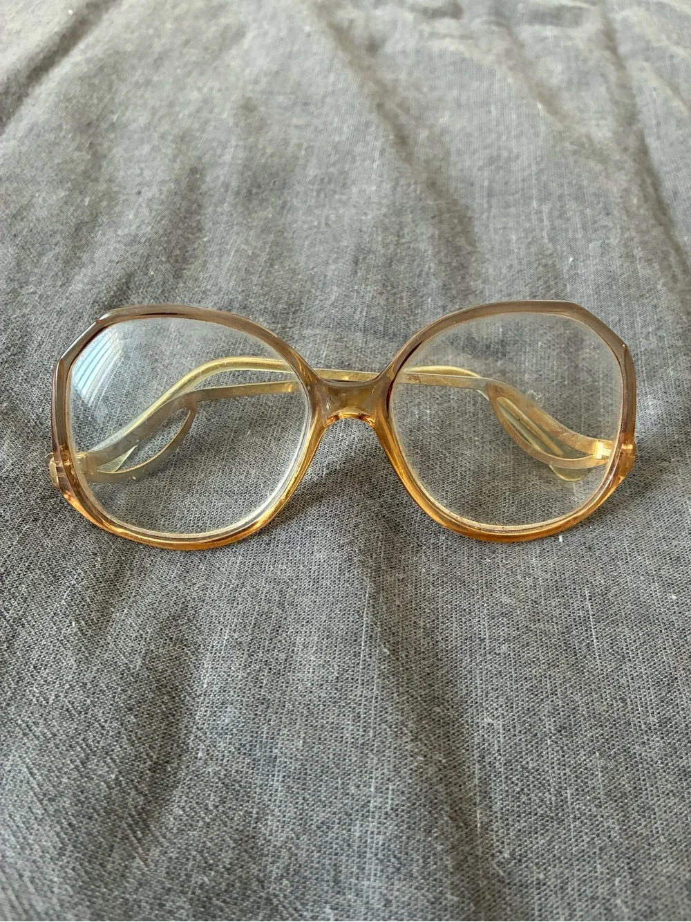 Vintage 1970’s Drop Arm Amber Oversized Eyeglasses Frames Only